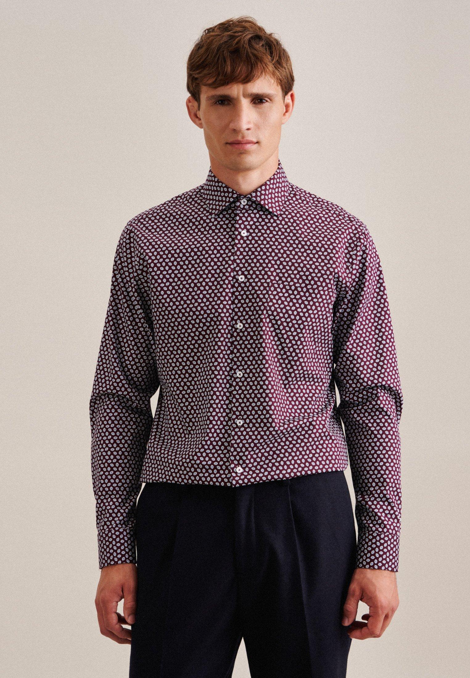 Image of Business Hemd Regular Fit Langarm Druck Herren Rot Bunt 48