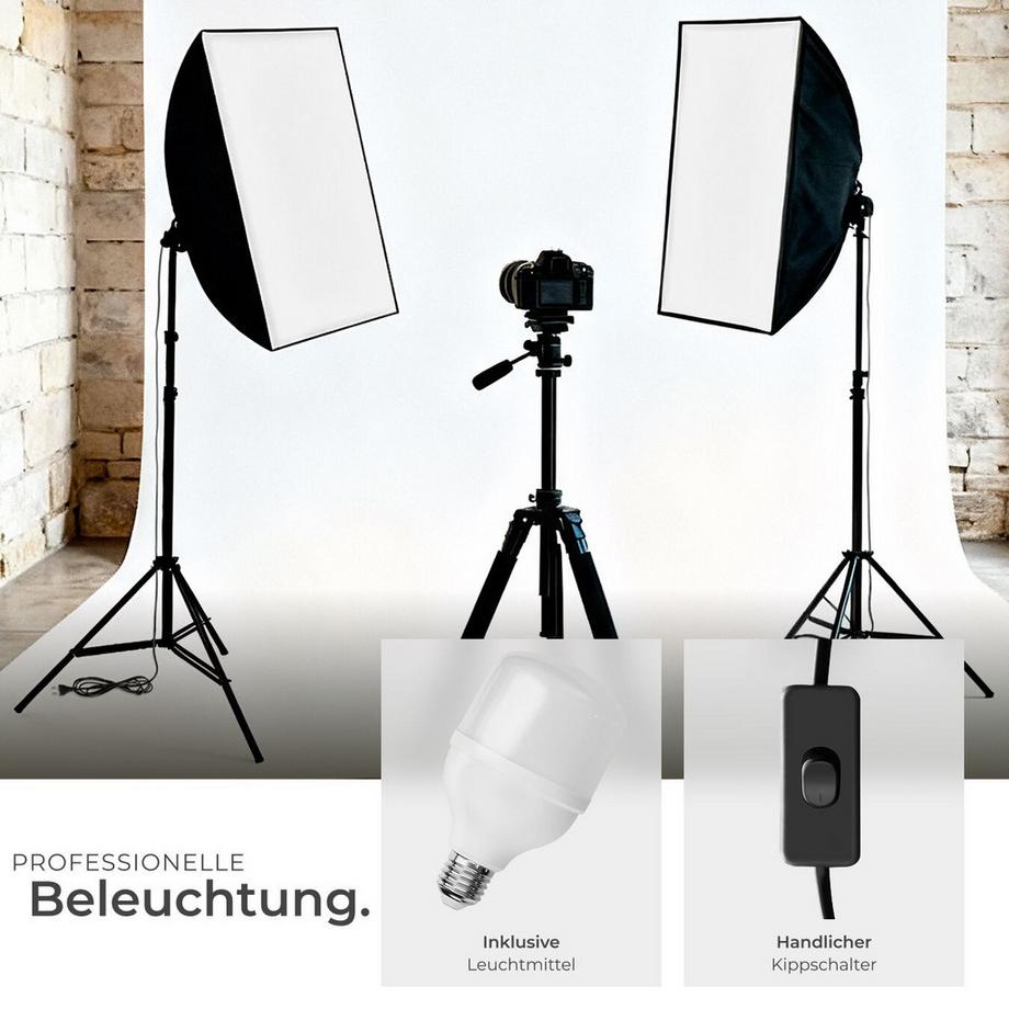 Tectake  Studioleuchte  mit Softbox und ausziehbarem Stativ LED Leuchtmittel E27 18W 