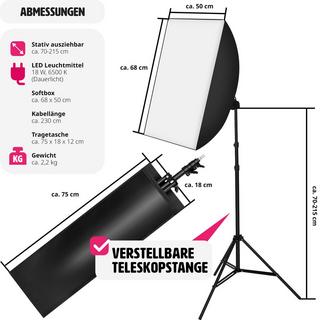 Tectake  Lampada da studio fotografico + soft box, modello 1, stativo e borsa per trasporto 