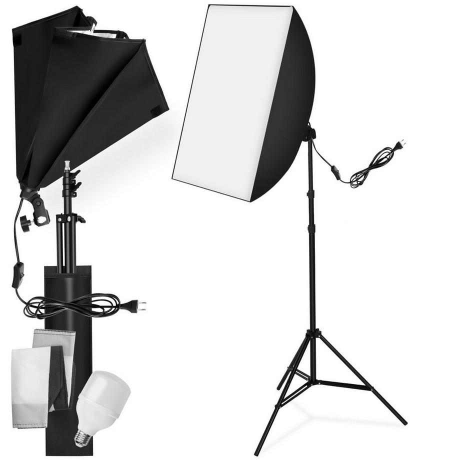 Tectake  Studioleuchte  mit Softbox und ausziehbarem Stativ LED Leuchtmittel E27 18W 