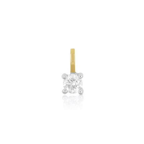 MUAU Schmuck  Pendentif solitaire serti 4 griffes or jaune 750 diamant 0,15ct. or blanc 750, 8x4,5mm 