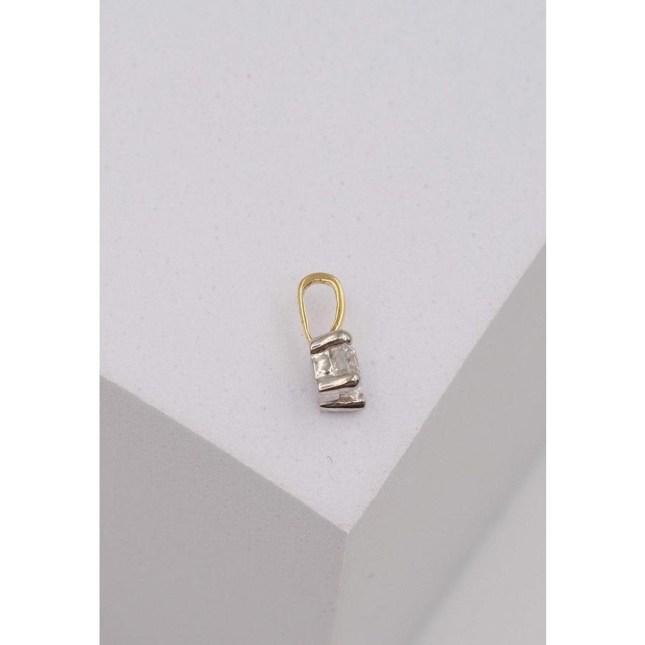 MUAU Schmuck  Solitär Anhänger 4-Griff-Fassung Gelbgold 750 Diamant 0.15ct. Fassung Weissgold 750, 8x4.5mm 