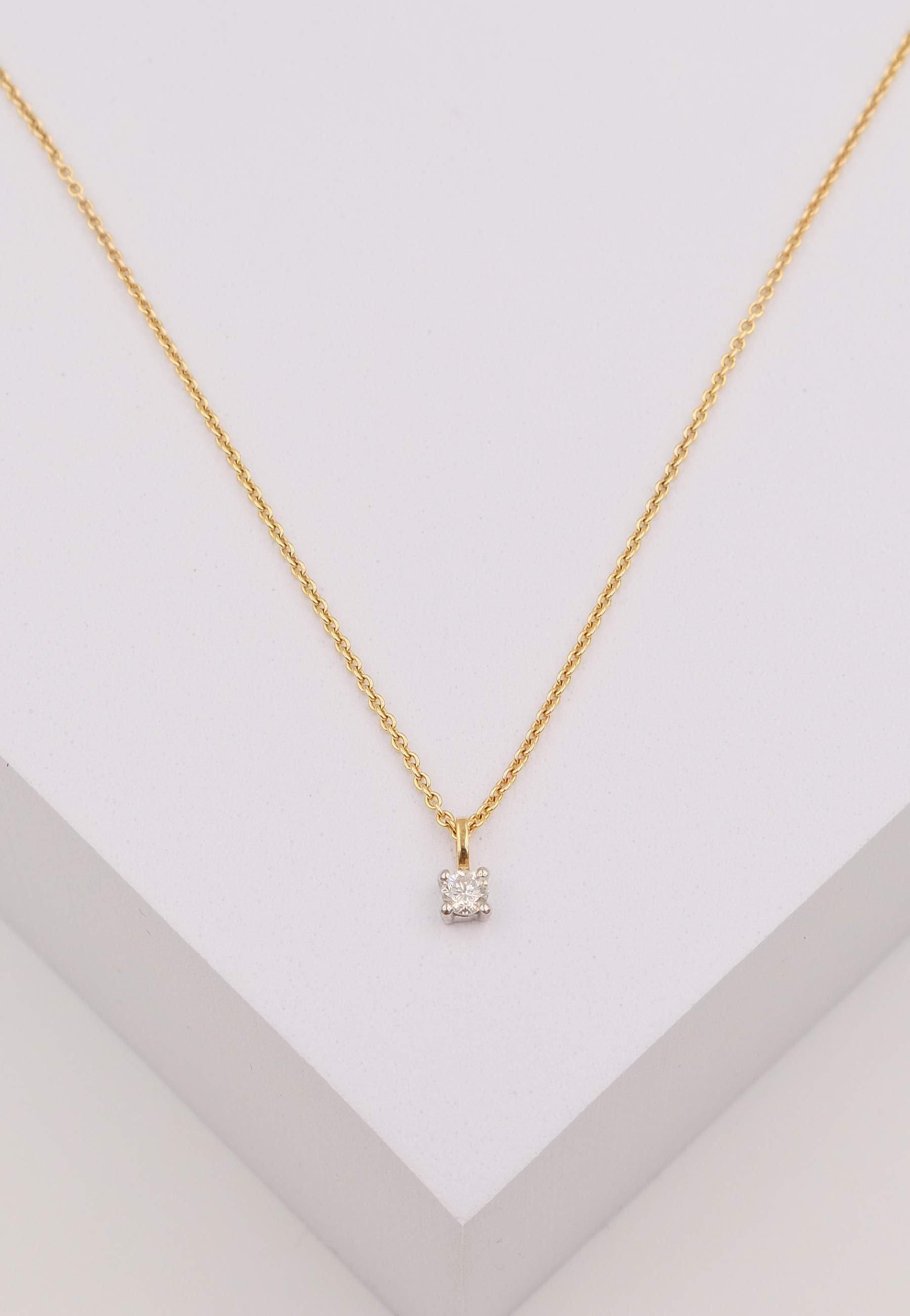 MUAU Schmuck  Solitär Anhänger 4-Griff-Fassung Gelbgold 750 Diamant 0.15ct. Fassung Weissgold 750, 8x4.5mm 