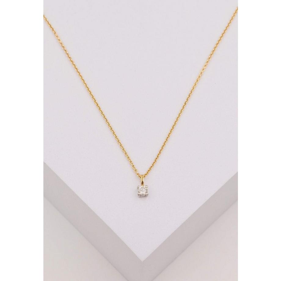 MUAU Schmuck  Solitär Anhänger 4-Griff-Fassung Gelbgold 750 Diamant 0.15ct. Fassung Weissgold 750, 8x4.5mm 