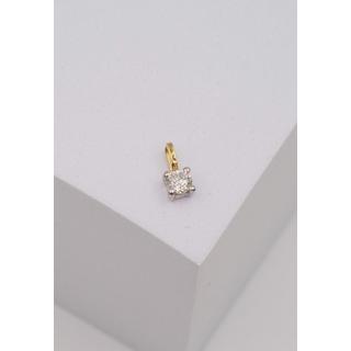 MUAU Schmuck  Pendentif solitaire serti 4 griffes or jaune 750 diamant 0,15ct. or blanc 750, 8x4,5mm 