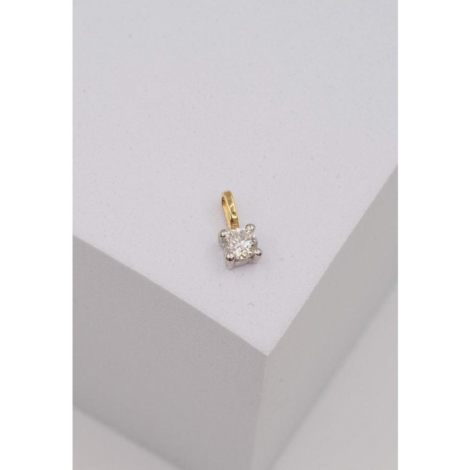 MUAU Schmuck  Solitär Anhänger 4-Griff-Fassung Gelbgold 750 Diamant 0.15ct. Fassung Weissgold 750, 8x4.5mm 