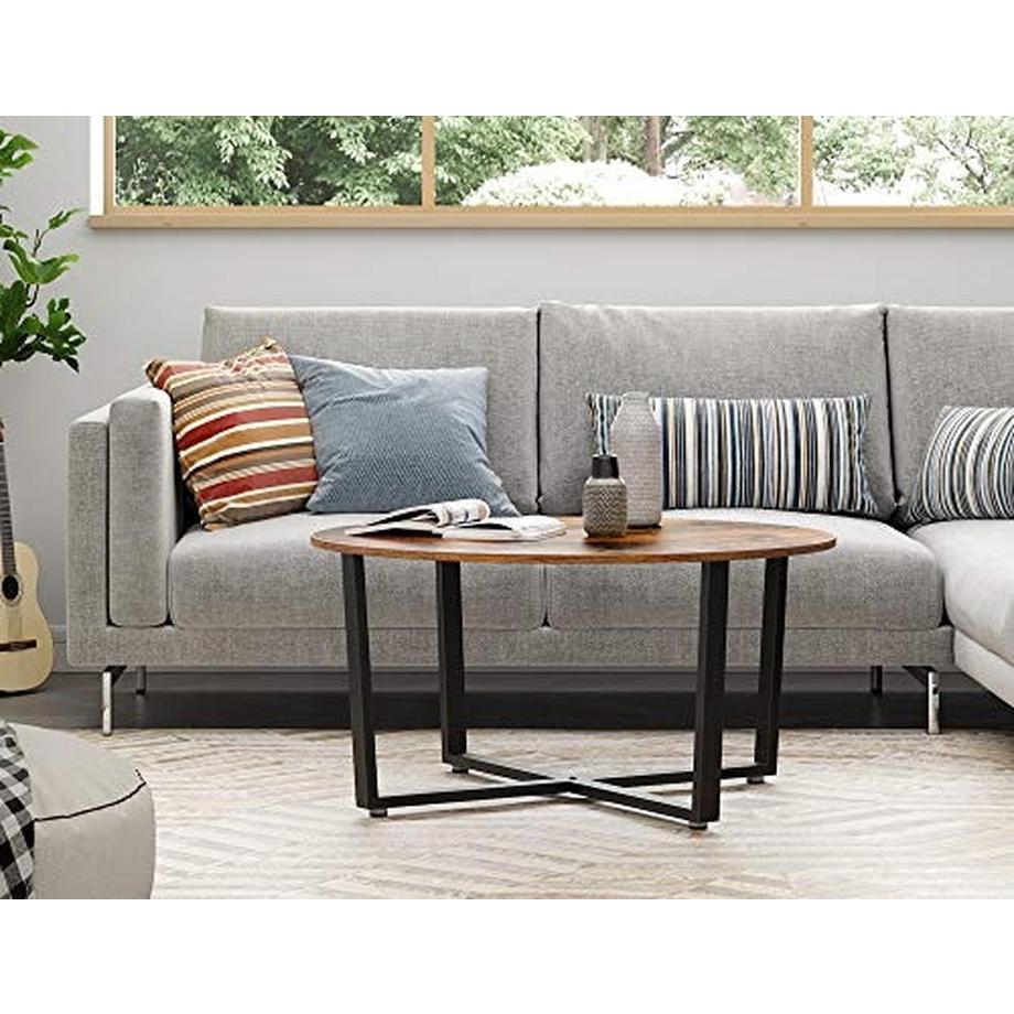 Pricenet Rustikaler runder Couchtisch mit Stahlbeinen, einfache Montage  