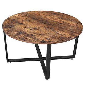 Table basse ronde rustique avec pieds en acier, assemblage facile