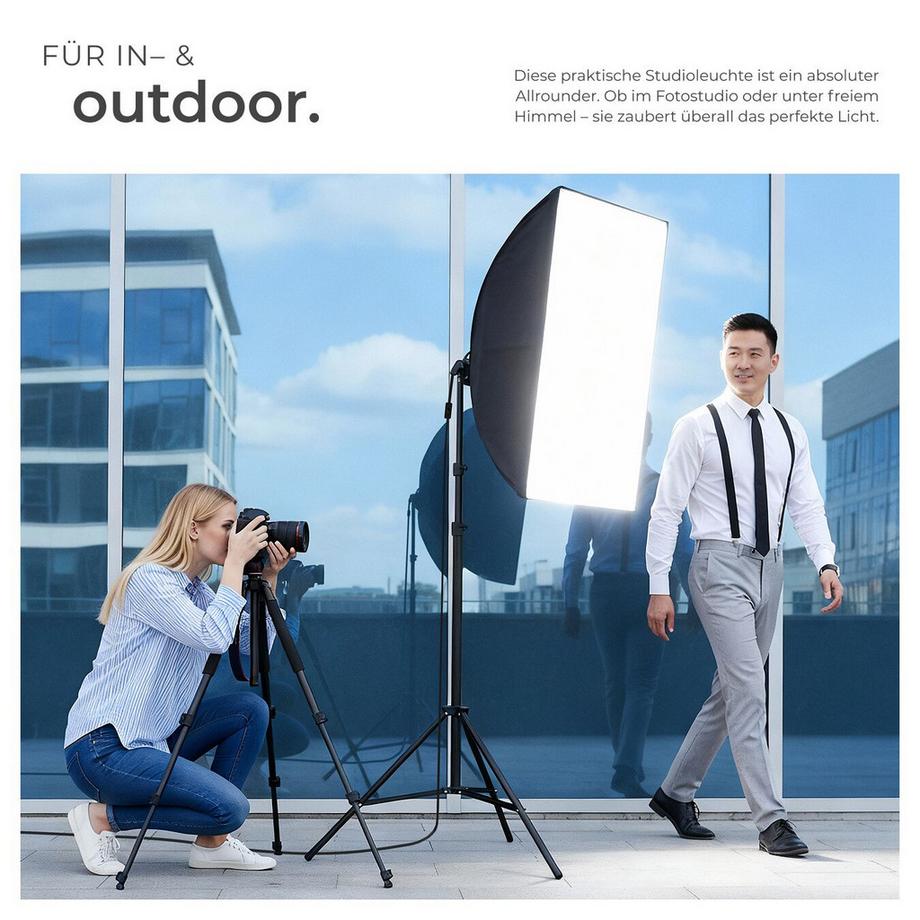 Tectake  2er-Set Studioleuchte  mit Softbox und ausziehbarem Stativ LED Leuchtmittel E27 18W 