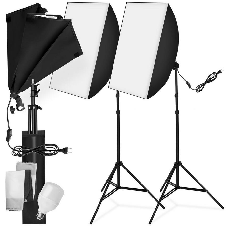 Tectake  2er-Set Studioleuchte  mit Softbox und ausziehbarem Stativ LED Leuchtmittel E27 18W 