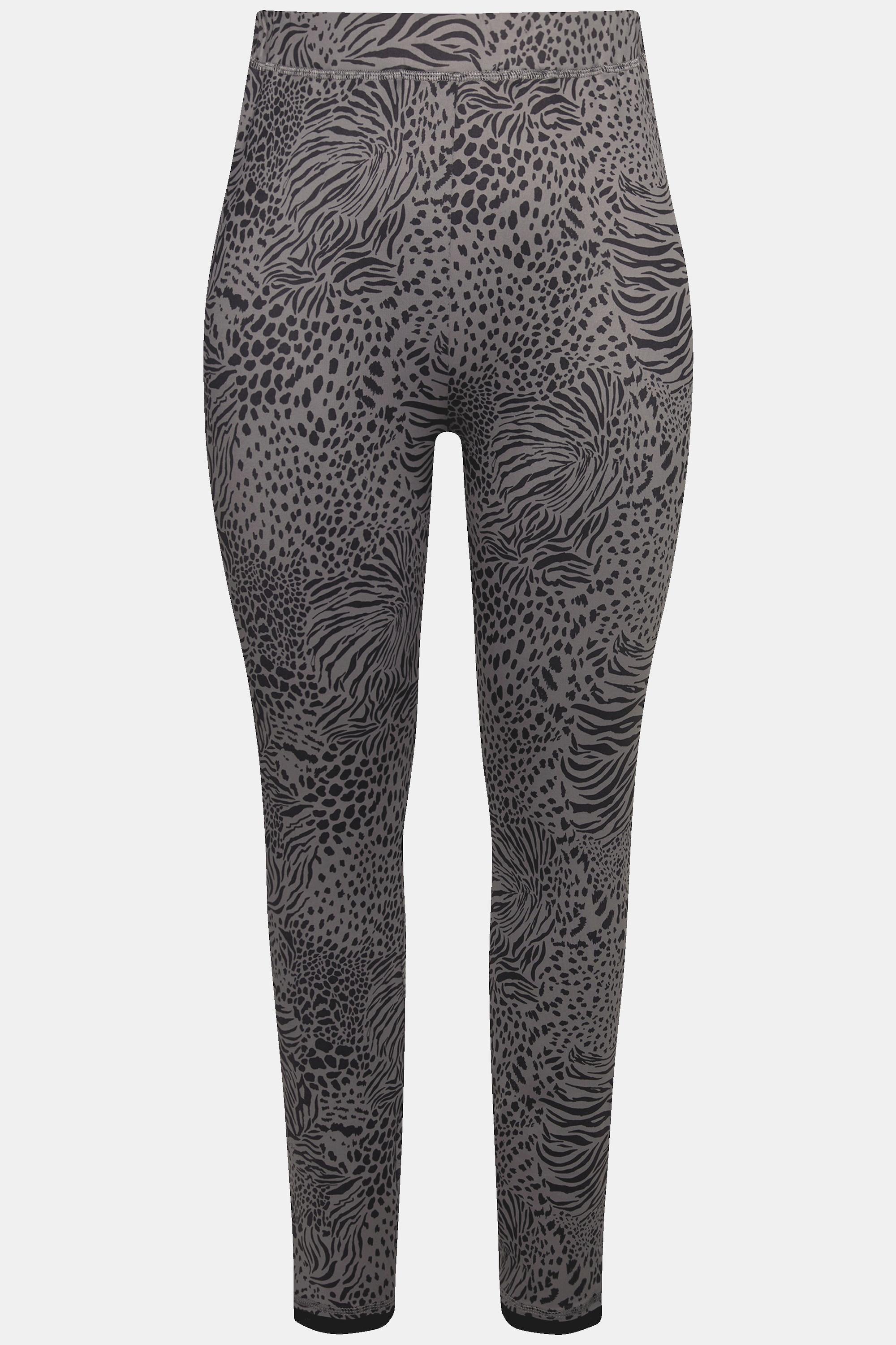 Ulla Popken  Leggings, Leomuster, schmales Bein, Mesh-Saum 