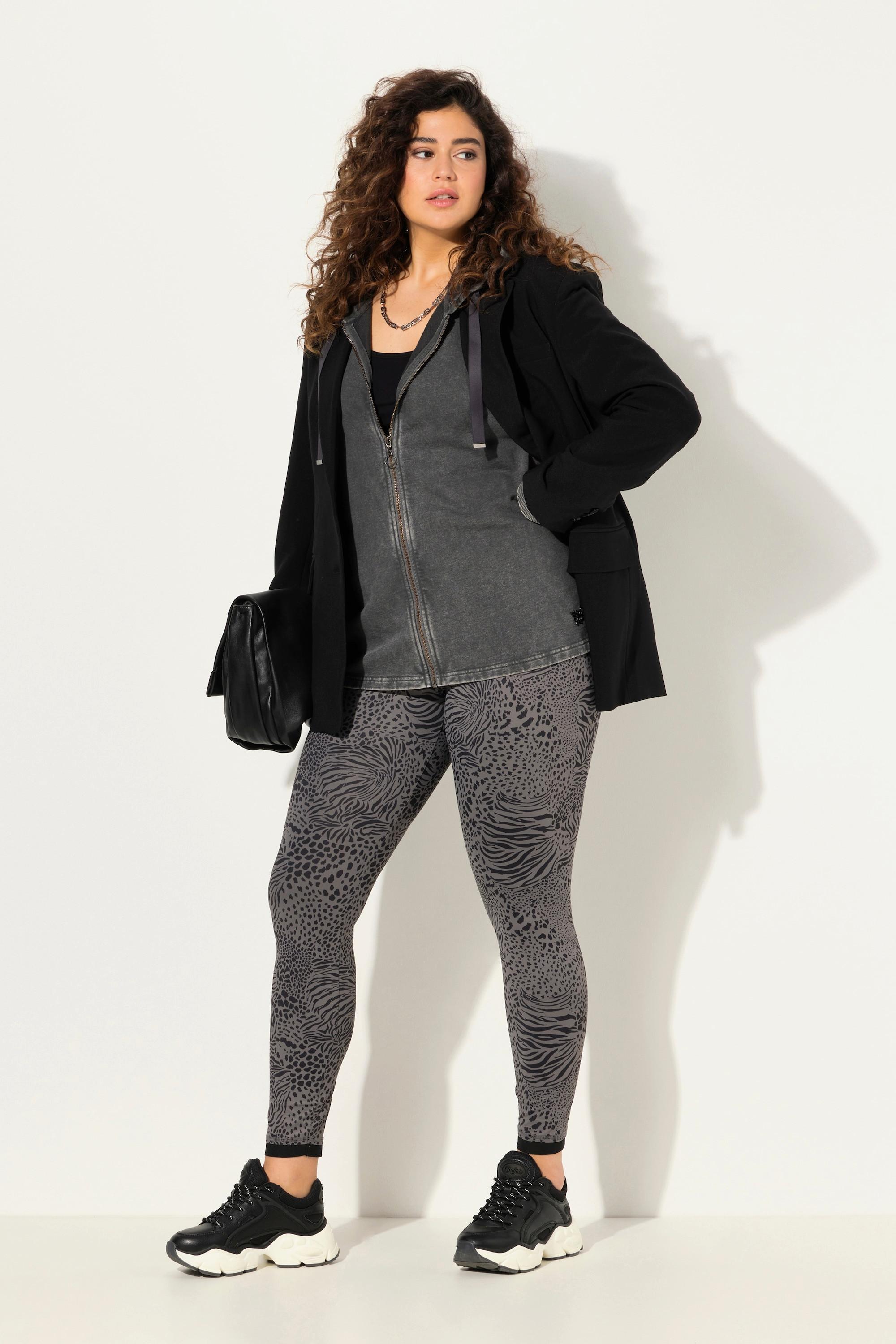 Ulla Popken  Leggings, Leomuster, schmales Bein, Mesh-Saum 