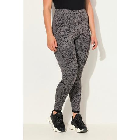 Ulla Popken  Leggings, Leomuster, schmales Bein, Mesh-Saum 