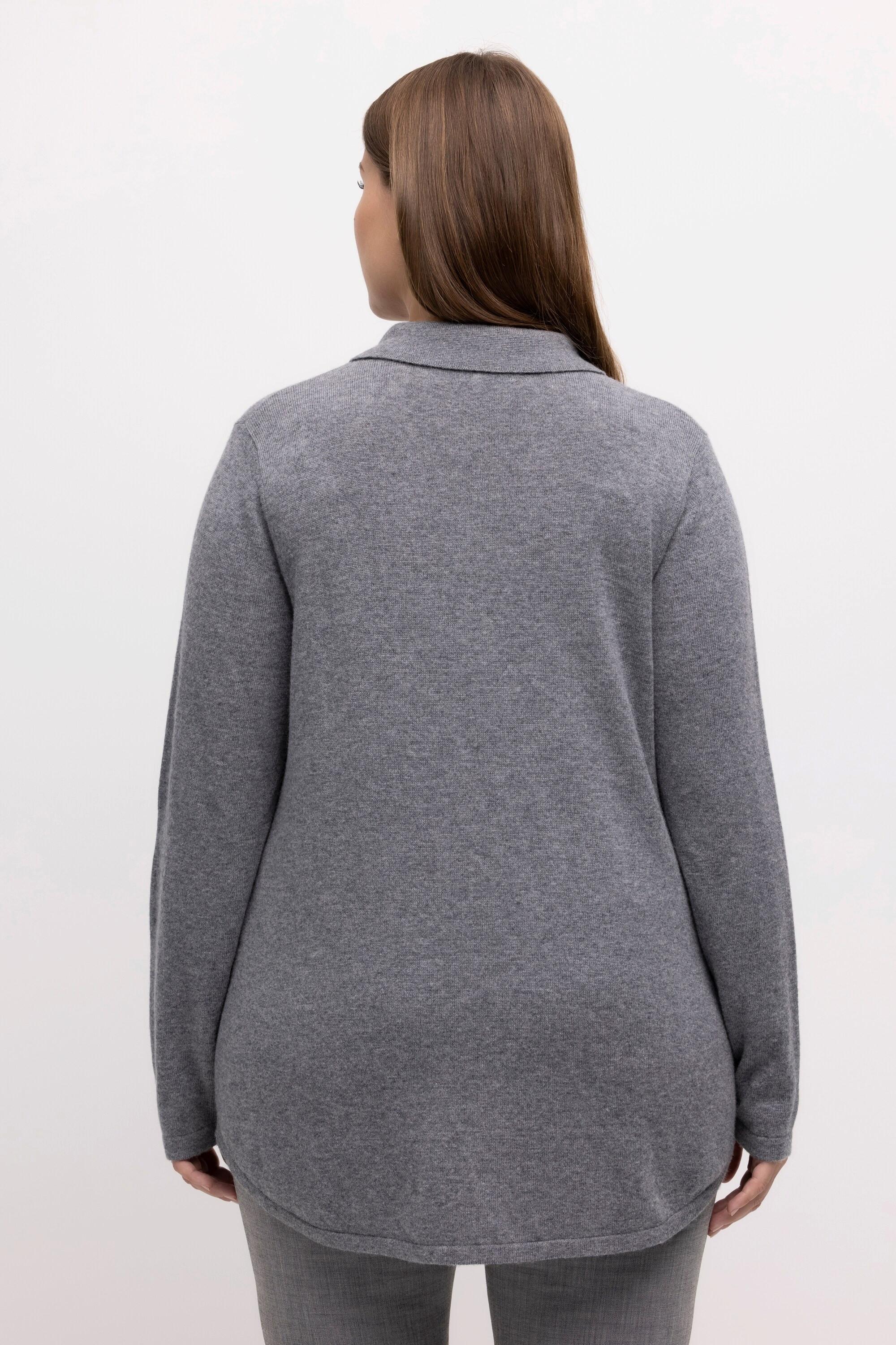 Ulla Popken  Pullover, edle Wollmischung, Hemdkragen, Langarm 