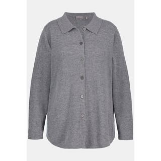 Ulla Popken  Pull, en laine mélangée raffinée, col de chemise, manches longues 