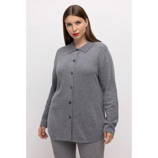 Ulla Popken  Pull, en laine mélangée raffinée, col de chemise, manches longues 