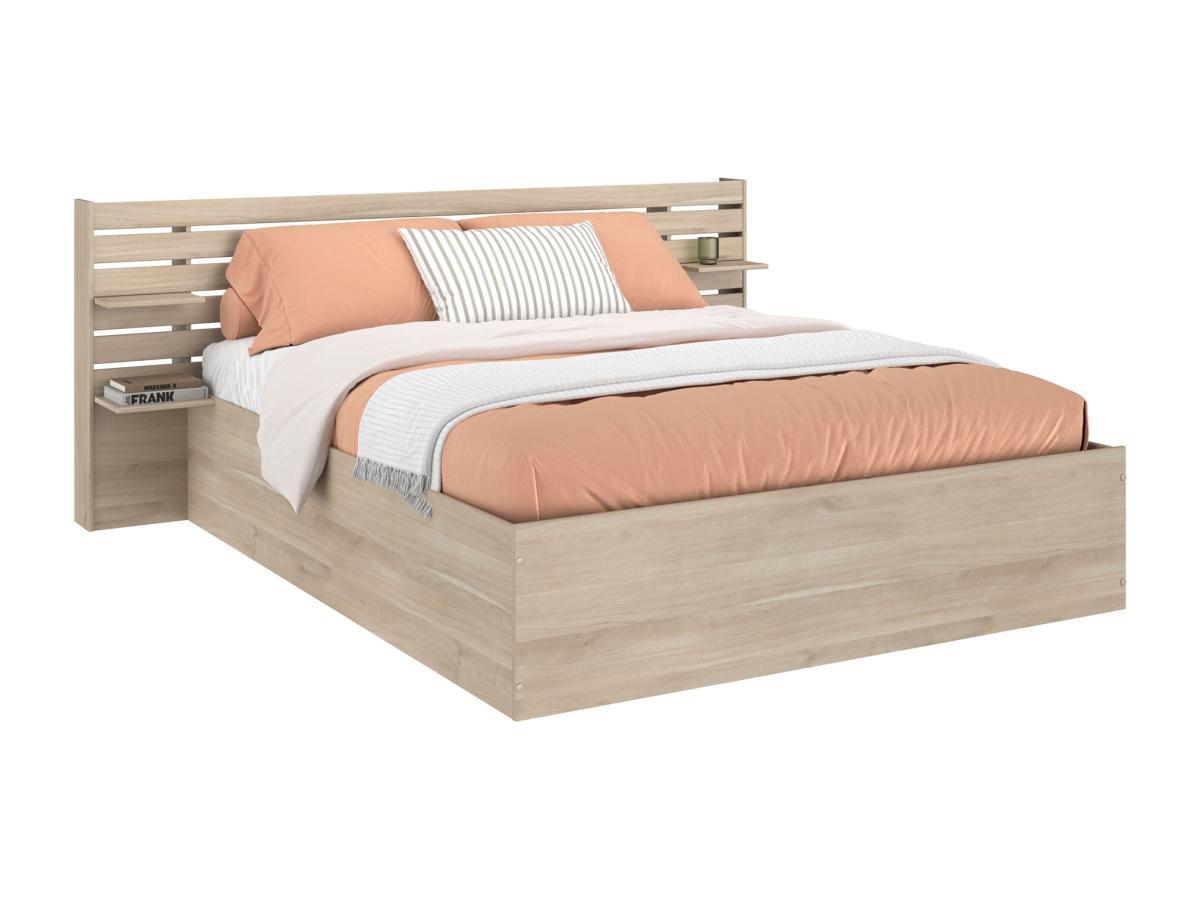 Vente-unique Letto con contenitore e vani portaoggetti 160 x 200 cm Naturale - TENALIA III  