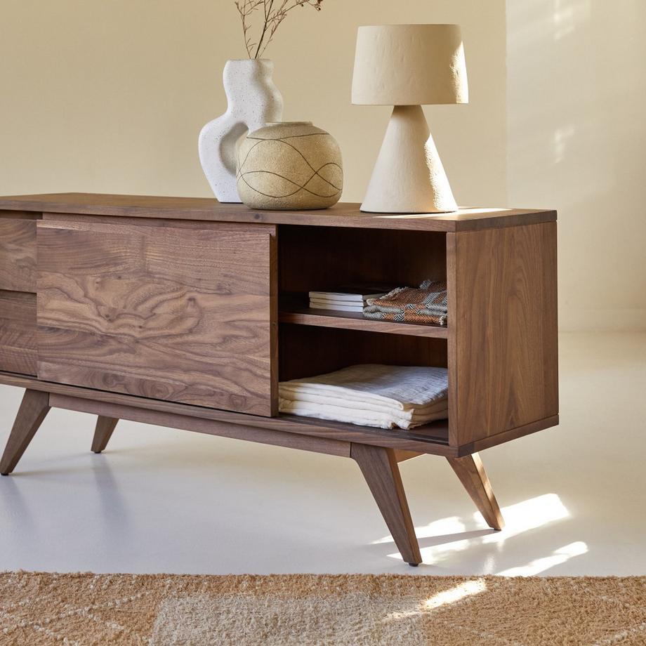 Tikamoon Meuble TV en noyer massif 130 cm Esmée  