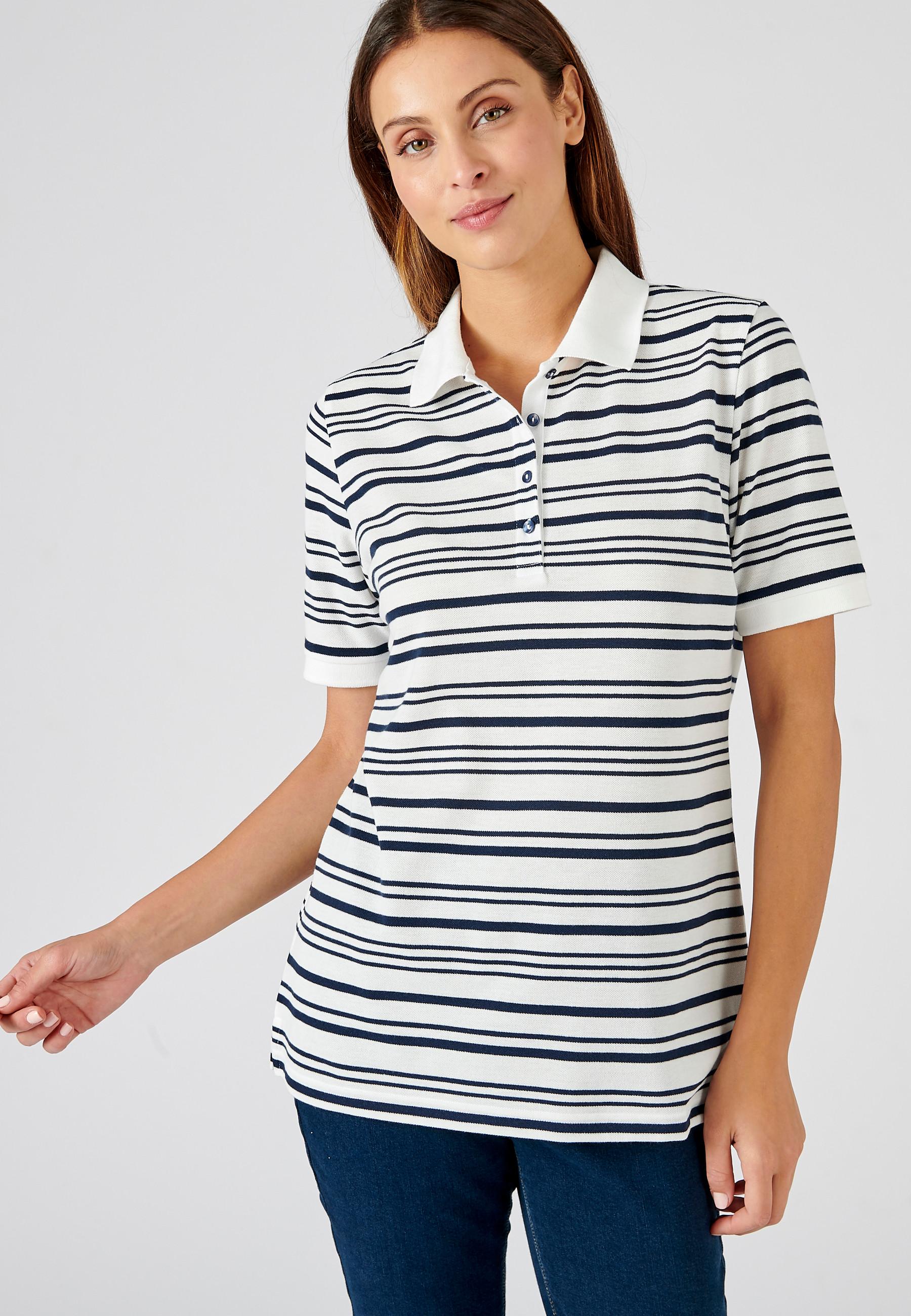 Image of Kurzärmeliges Poloshirt, Steppmasche. Damen Weiss 42/44