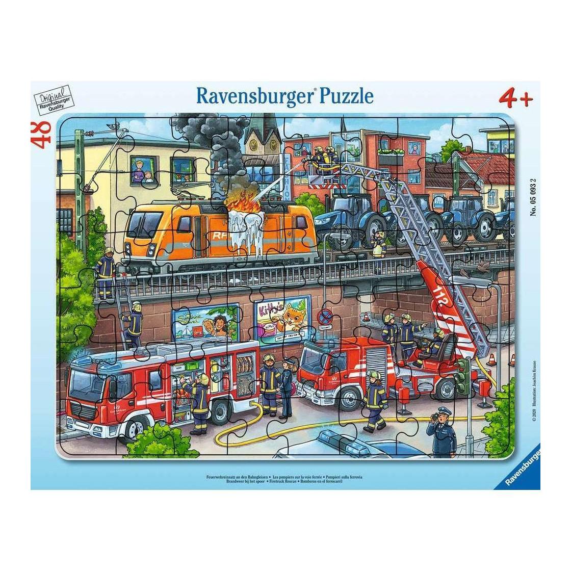 Image of Rahmenpuzzle Feuerwehreinsatz an den Bahngleisen 48 Teile