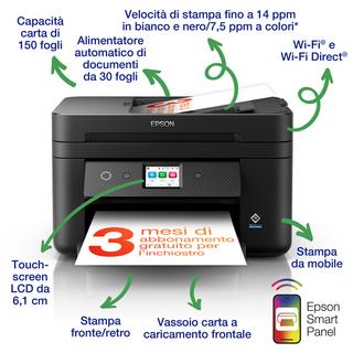 EPSON  WorkForce WF-2960DWF stampante multifunzione A4 getto d'inchiostro (stampa, scansione, copia), Display LCD 6.1 cm, ADF, WiFi Direct, AirPrint, 3 mesi di inchiostro incluso con ReadyPrint 