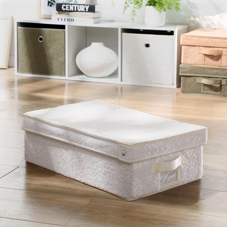 Calicosy Boîte rangement avec couvercle tissu bouclette écru - L31,5 cm  