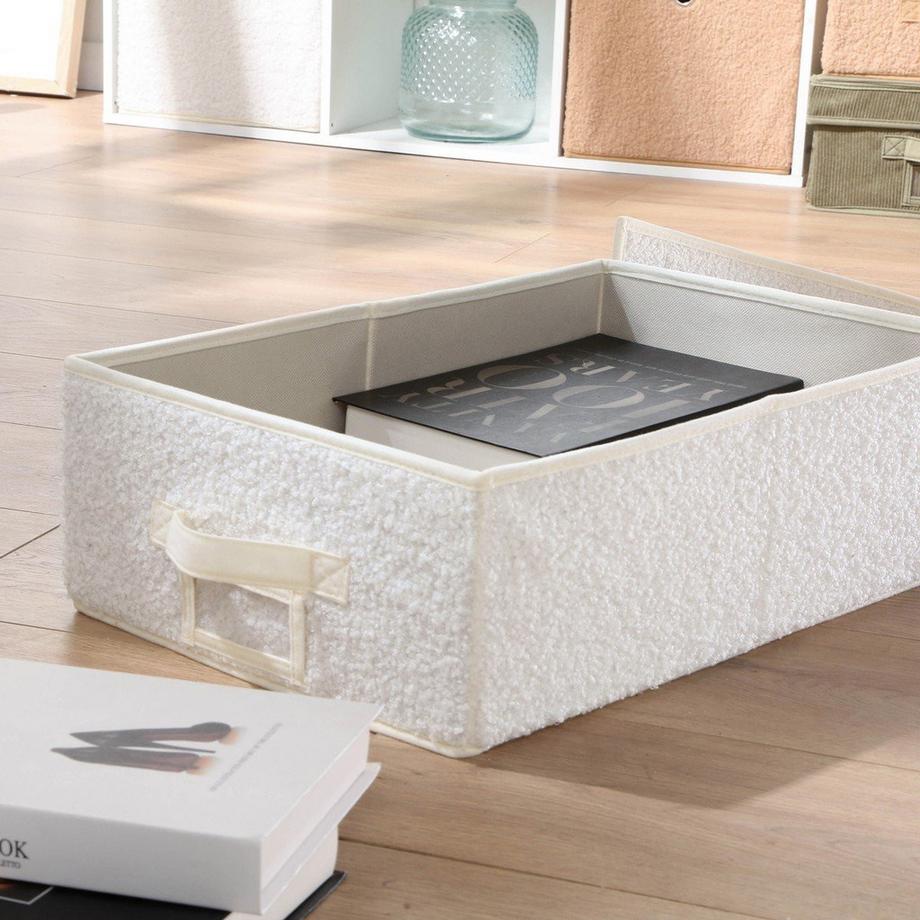 Calicosy Boîte rangement avec couvercle tissu bouclette écru - L31,5 cm  