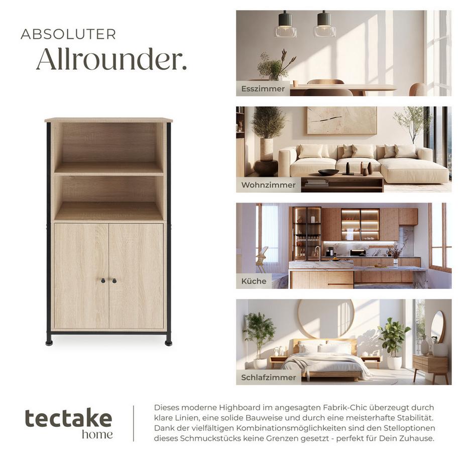 Tectake Highboard Doncaster Industrial Style Holz und Stahl  