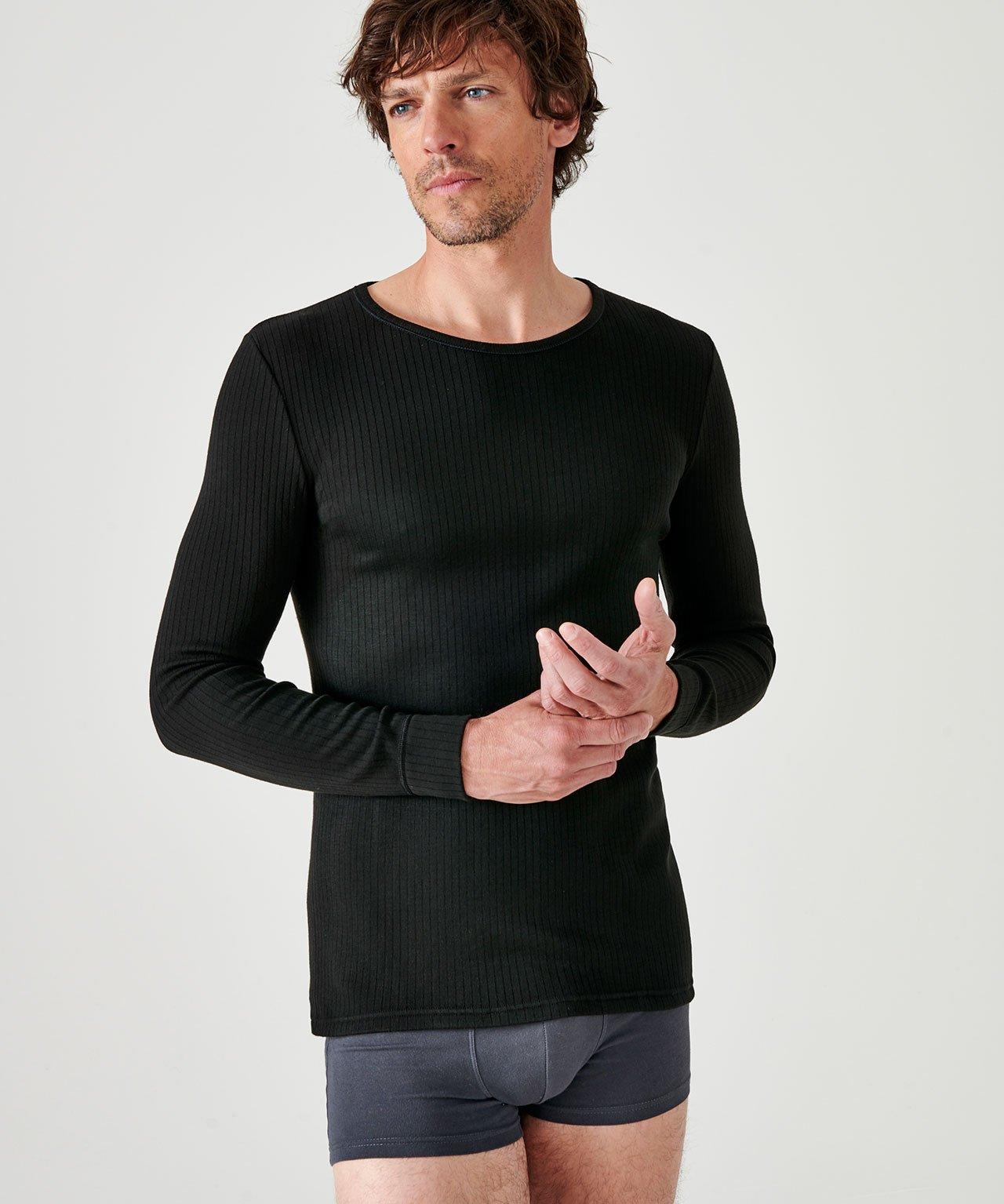 Image of Langärmeliges Shirt Mit Rundhalsausschnitt. Herren Schwarz XXL