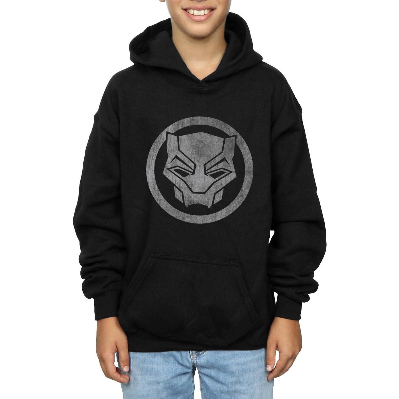 Image of Black Panther Distressed Icon Kapuzenpullover Unisex Schwarz 152-158
