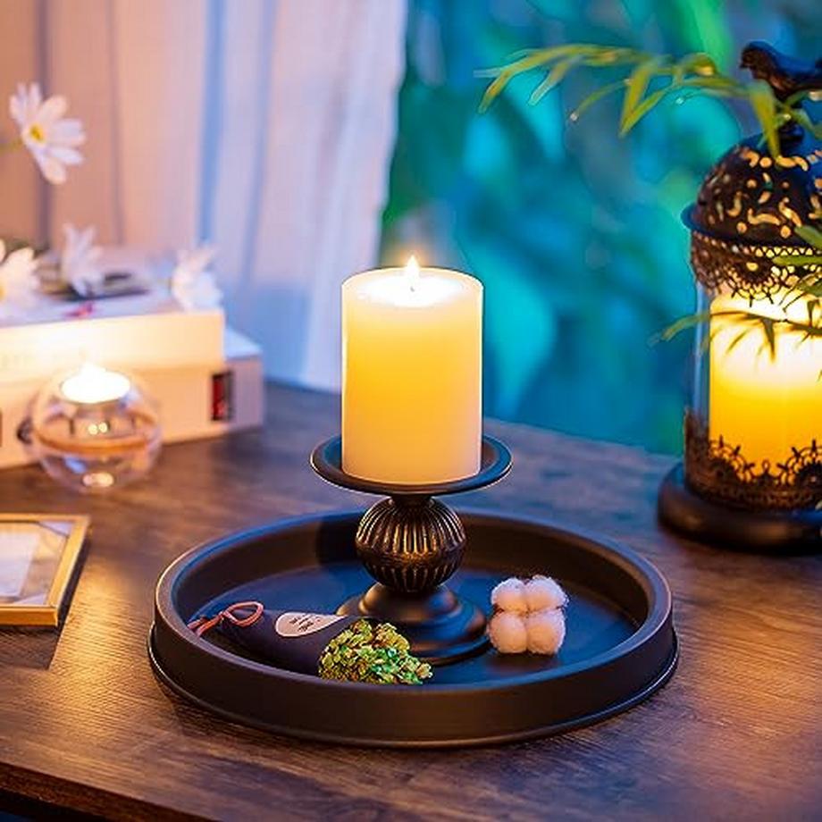Alopini  Plateau Plateau à Bougies Décoratif Rond - Plateau à Bougies Vintage Plateau de Service 