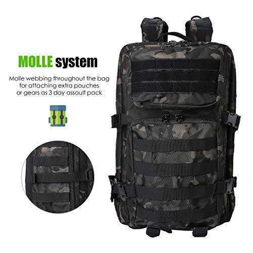 Only-bags.store Militär Taktische Rucksack, Große Kapazität 3 Tage Armee Assault Pack Bag Go Bag Rucksack für Wandern Jagd, Trekking und Camping und andere Outdoor Aktivitäten - Camoblack  