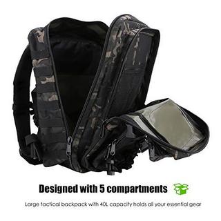 Only-bags.store Sac à dos militaire tactique, grande capacité de 3 jours, sac d'assaut militaire, sac à dos pour la randonnée, la chasse, le trekking, le camping et d'autres activités de plein air - Camoblack  