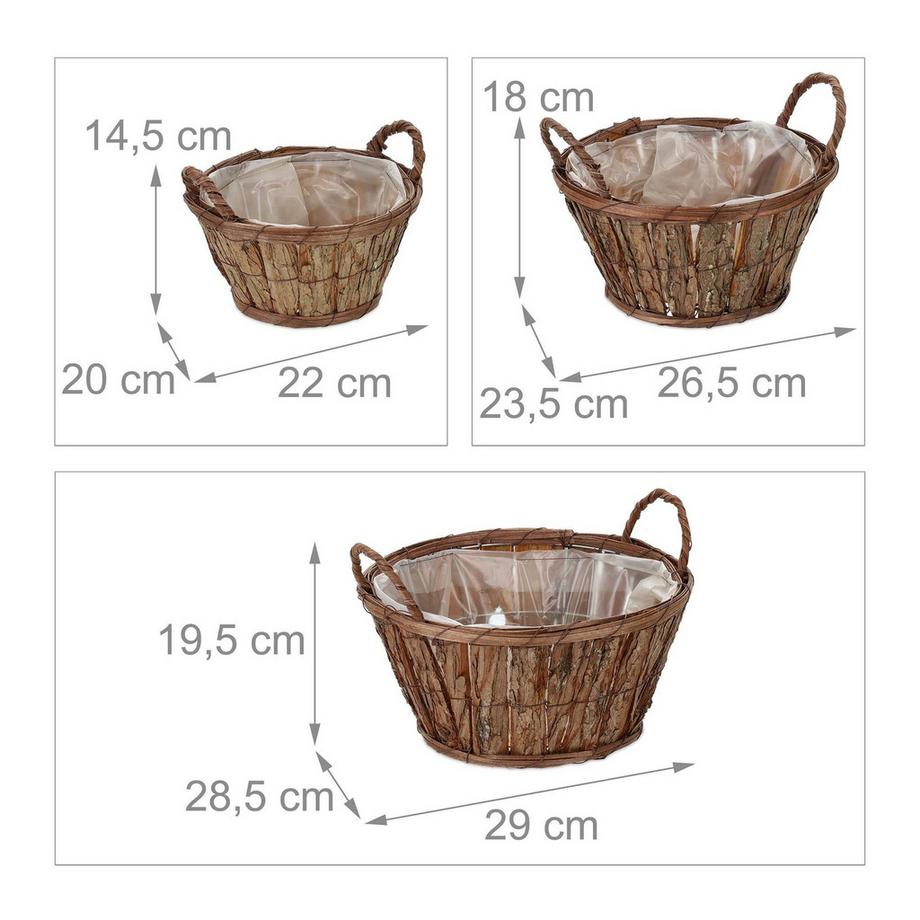 B2X Runder Blumentopf aus Holz - 3er-Set  