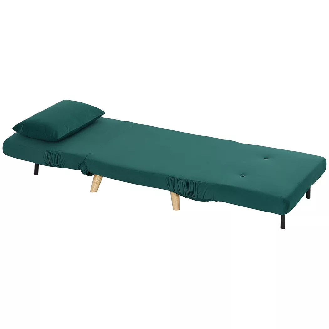 Northio - Schlafsessel, Klappsessel mit Bettfunktion, Zierkissen, klappbarer Relaxsessel mit Verstellbarer Rückenlehne in Samtoptik, für Wohnzimmer, Dunkelgrün |, 190cm