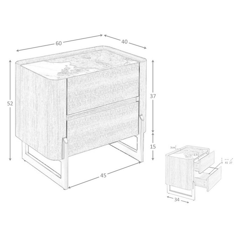 ANGEL CERDA Table de chevet en noyer et acier métallisé foncé avec plateau en marbre de porcelaine  
