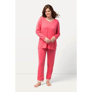 Ulla Popken  Pyjama avec dentelle, col rond et manches longues 