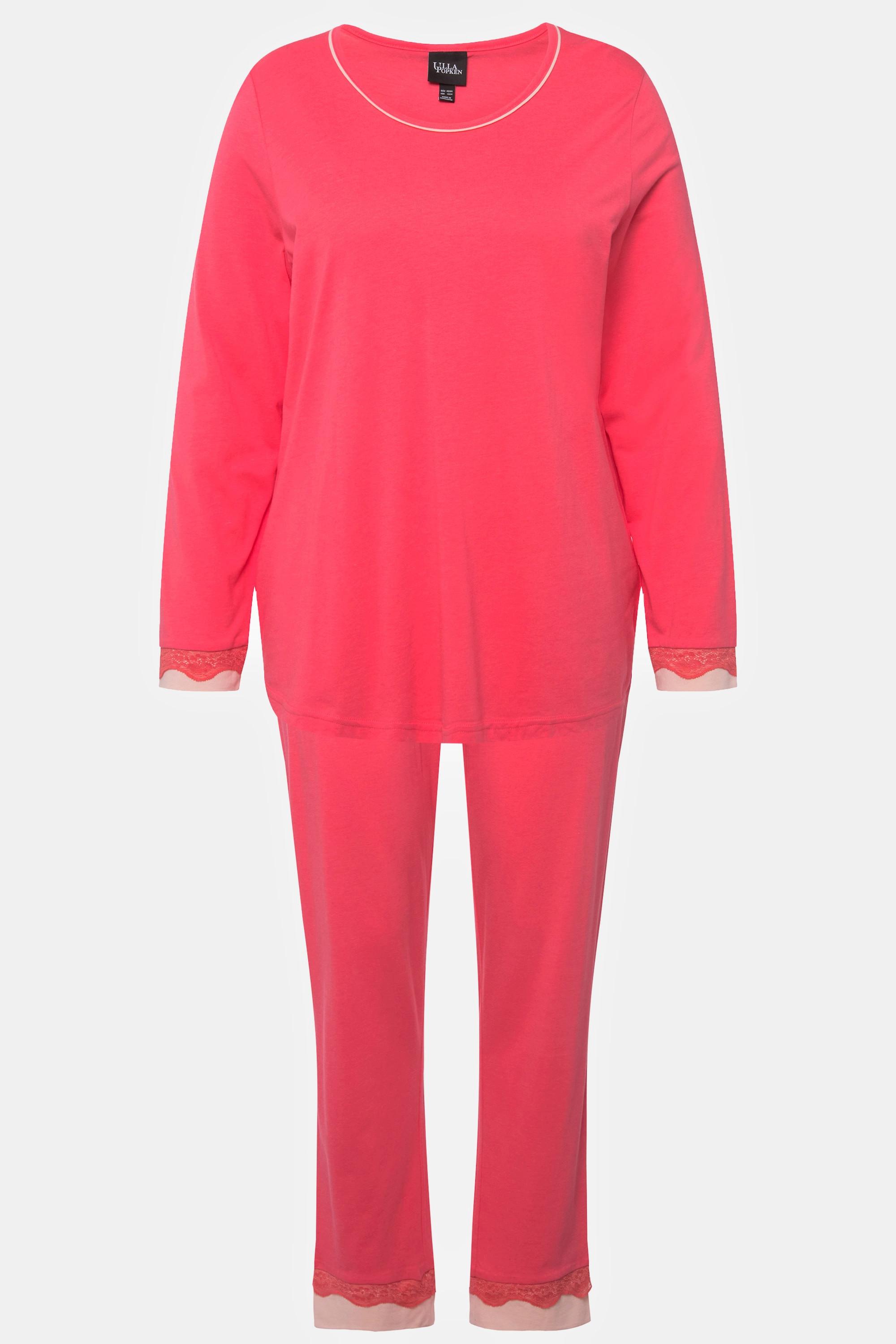 Ulla Popken  Pyjama avec dentelle, col rond et manches longues 