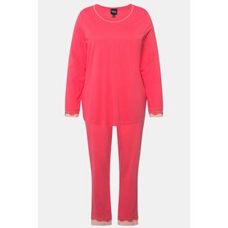 Ulla Popken  Pyjama avec dentelle, col rond et manches longues 