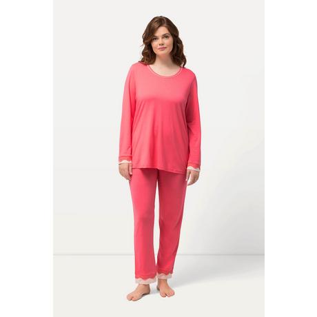 Ulla Popken  Pyjama avec dentelle, col rond et manches longues 