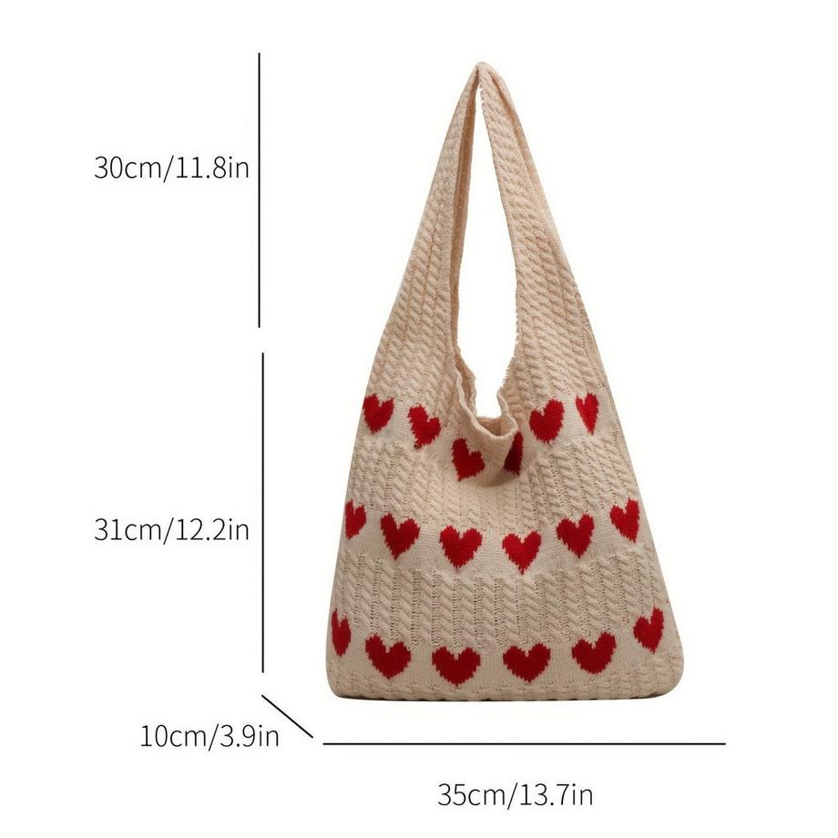 Only-bags.store Gestrickte Hobo-Tasche mit Herzmuster  