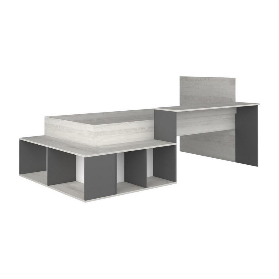 Vente-unique Letto combinato 90 x 200 cm con vani portaoggetti e scrivania Naturale e Antracite - RIGALI  