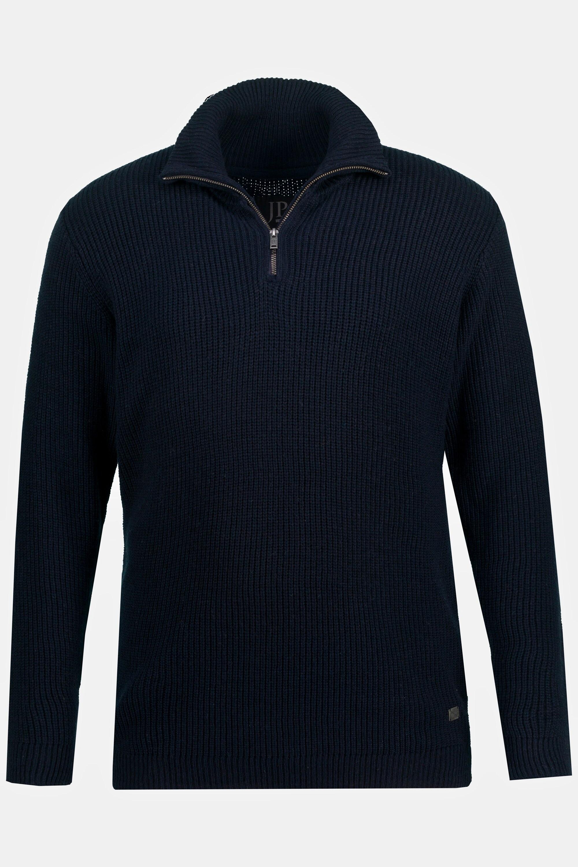 JP1880  Maglione polo in maglia a costa inglese con collo alto e zip 