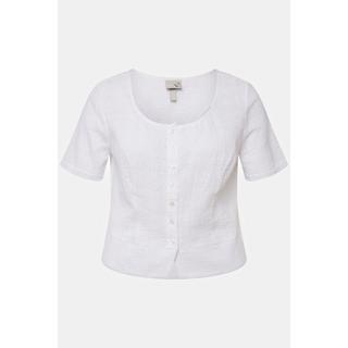 Ulla Popken  Blusa in tradizionale stile Tracht con ricami traforati, scollo rettangolare e mezze maniche 