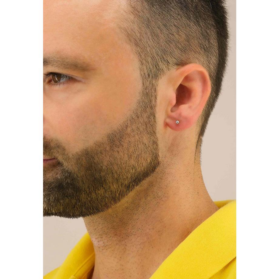 MUAU Schmuck  Clous d'oreilles solitaires 6 poignées en or blanc 750 diamants 0,10ct. 4mm 