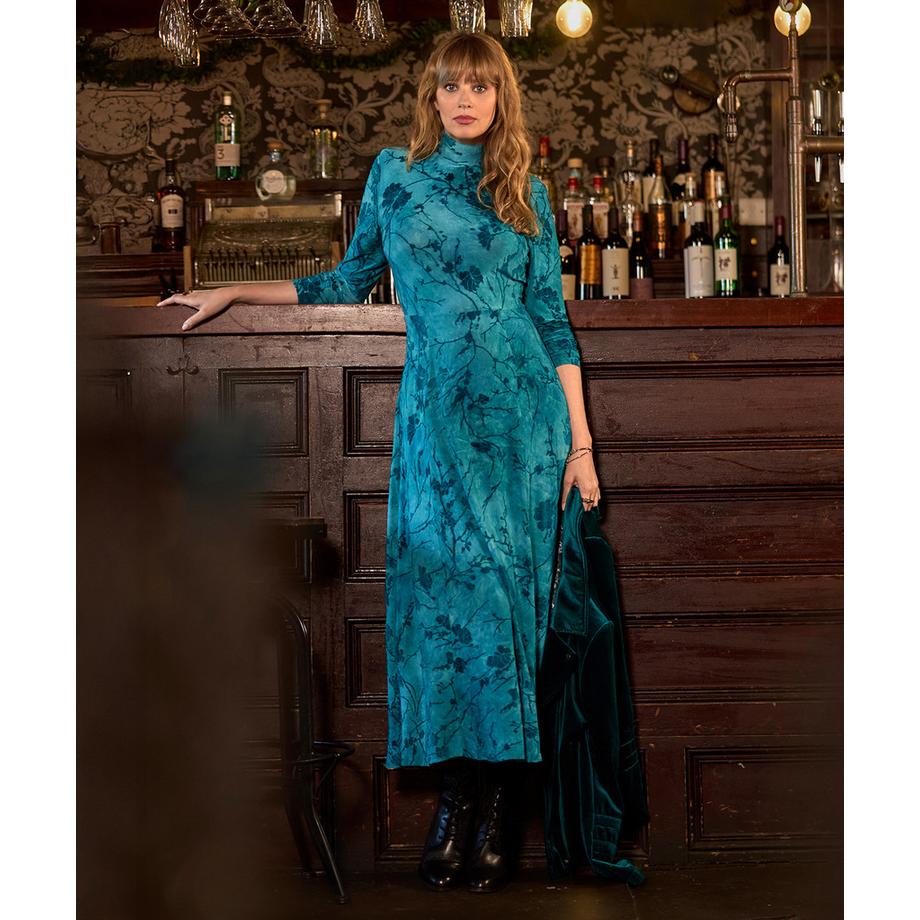 Joe Browns Maxikleid mit hohem Kragen und Flockdruck  