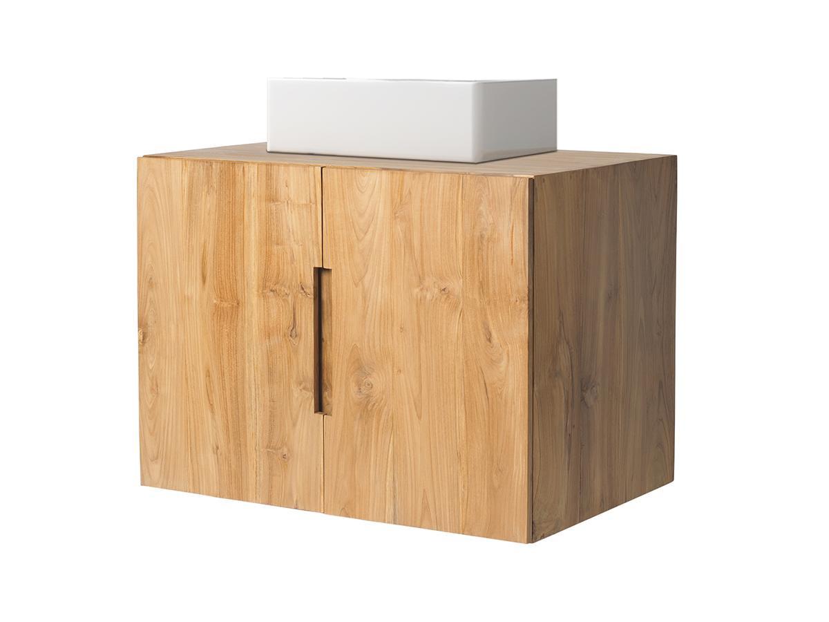 Vente-unique Waschbeckenunterschrank hängend mit Einzelwaschbecken - Teakholz - 80 x 55 cm - SAWAN  