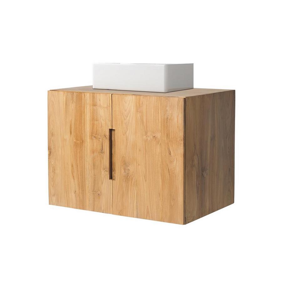 Vente-unique Meuble de salle de bain suspendu en teck avec simple vasque - 80 cm - SAWAN  