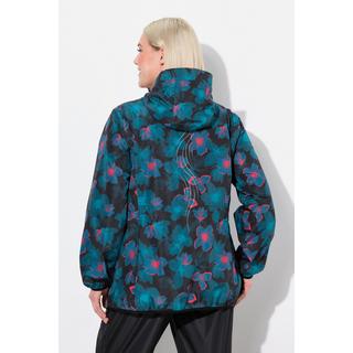 Ulla Popken Giacca Antipioggia Leggera Impermeabile Floreale con Cappuccio e Tasche con Zip  