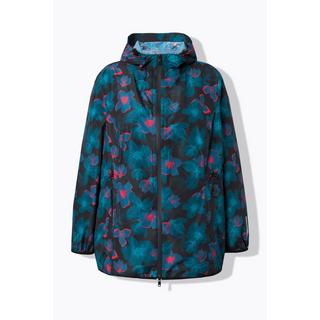 Ulla Popken Giacca Antipioggia Leggera Impermeabile Floreale con Cappuccio e Tasche con Zip  